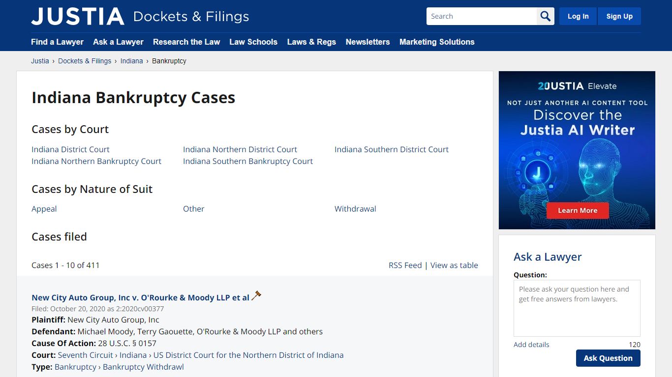 Bankruptcy Cases, Dockets and Filings in Indiana
